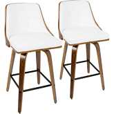 Gianna 26" Counter Stool in Walnut w/ White Leatherette (Set of 2)